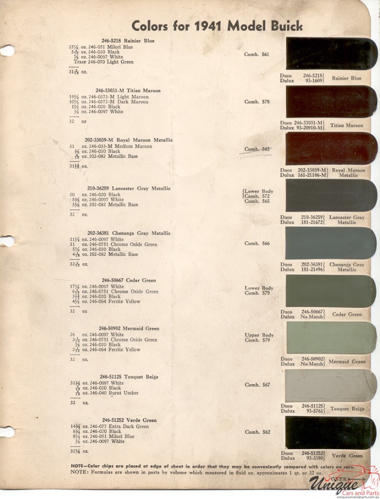 1941 Buick Paint Charts DuPont 1